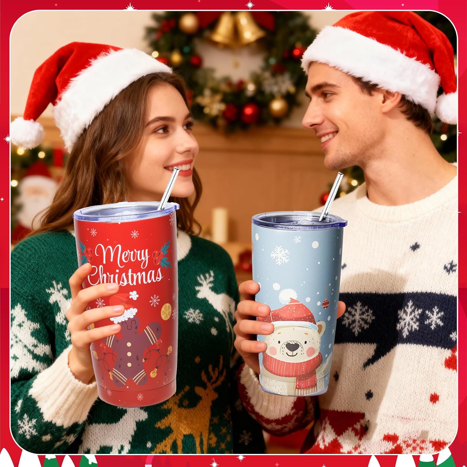 12 Set 20oz Christmas Tumblers Bulk with Lids Straws, Stainless Steel Insulated Coffee Travel Mug Cups, Holiday Tumbler Set for Hot,Cold Drinks, Xmas Party Favors, Birthday Holiday Gift(Chic) - Image 6