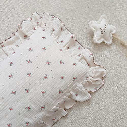 Vista 248 de BuLuTu Funda de almohada de muselina de algodón para niños pequeños, tamaño estándar, estampado de flores de Galsang, suave funda de almohada
