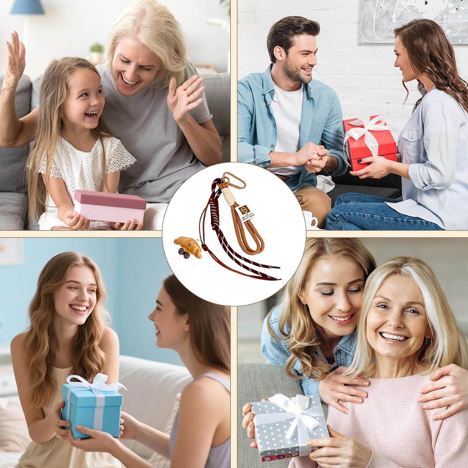 PLwelth Croissant Bag Charm for Handbags Braided Rope Purse Charms for Women Men Cute Bread Keychain for Backpack Tote Bags Car Keys Bogg Bag Aesthetic Brown Bag Accessories Birthday Christmas Gifts - Image 3