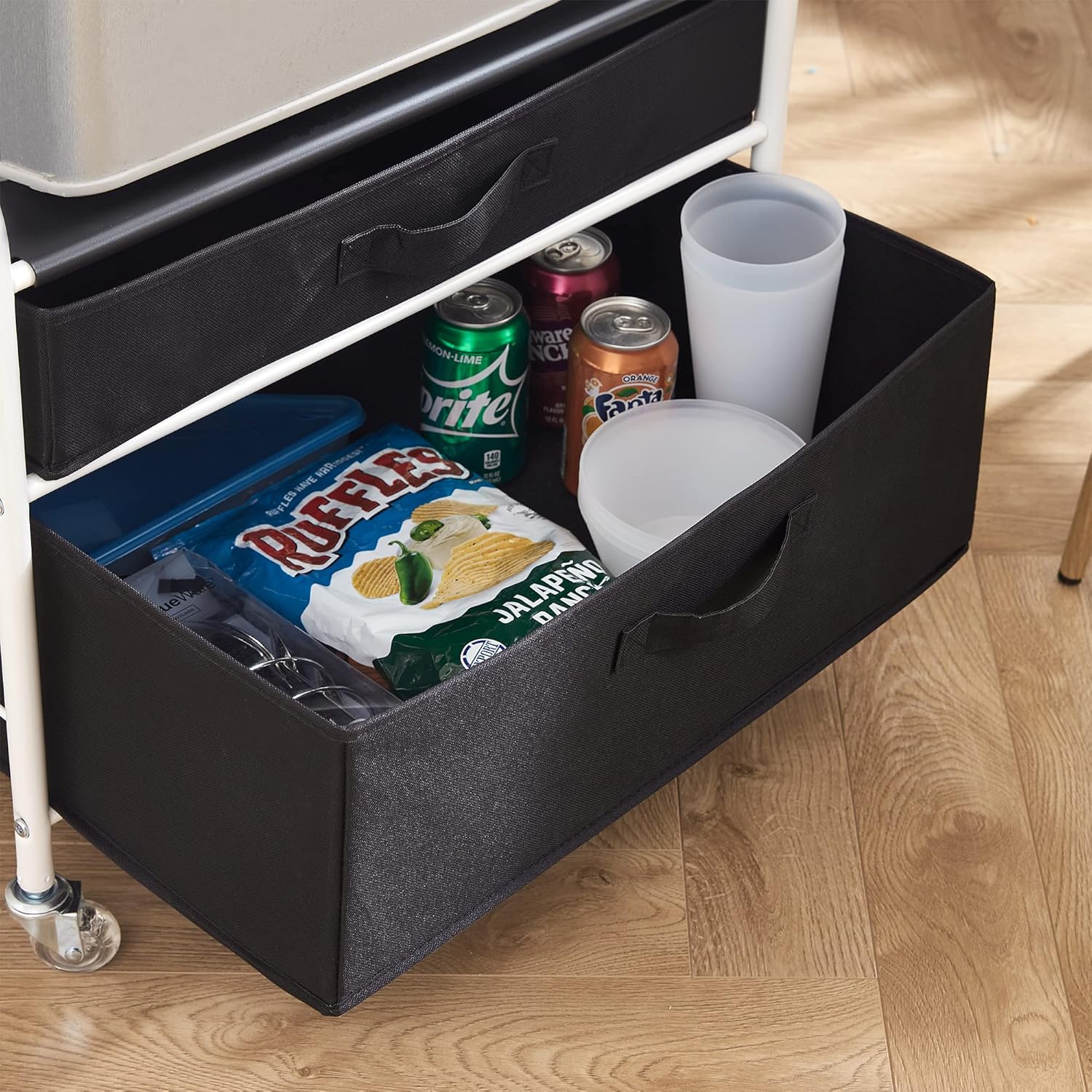 The Fridge Stand Supreme - Drawer Organization - White Frame with Black Drawers