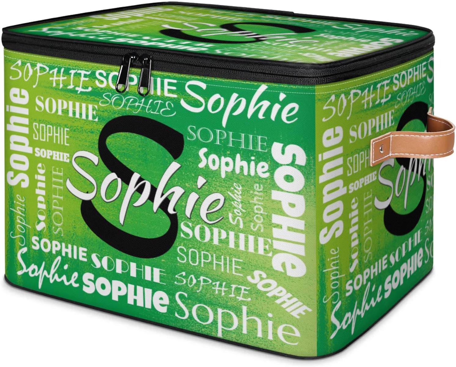 Personalized Name Lidded Storage Bins, Fabric Storages Baskets Storage Boxes, Custom Fabric Closet Shelf Organizer Container with Handle, Green