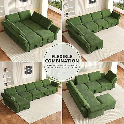 Miniatura 6 de Sofá modular de gran tamaño con almacenamiento, sofás modernos y cómodos, respaldo ajustable con otomano movible de 6 plazas en forma de L para sala