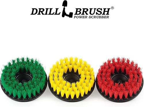 Miniatura 24 de Suministros de limpieza - Cepillo de taladro - Kit de 3 cepillos - Blanco suave para cuero, vidrio, alfombra - Amarillo Medio para superficies
