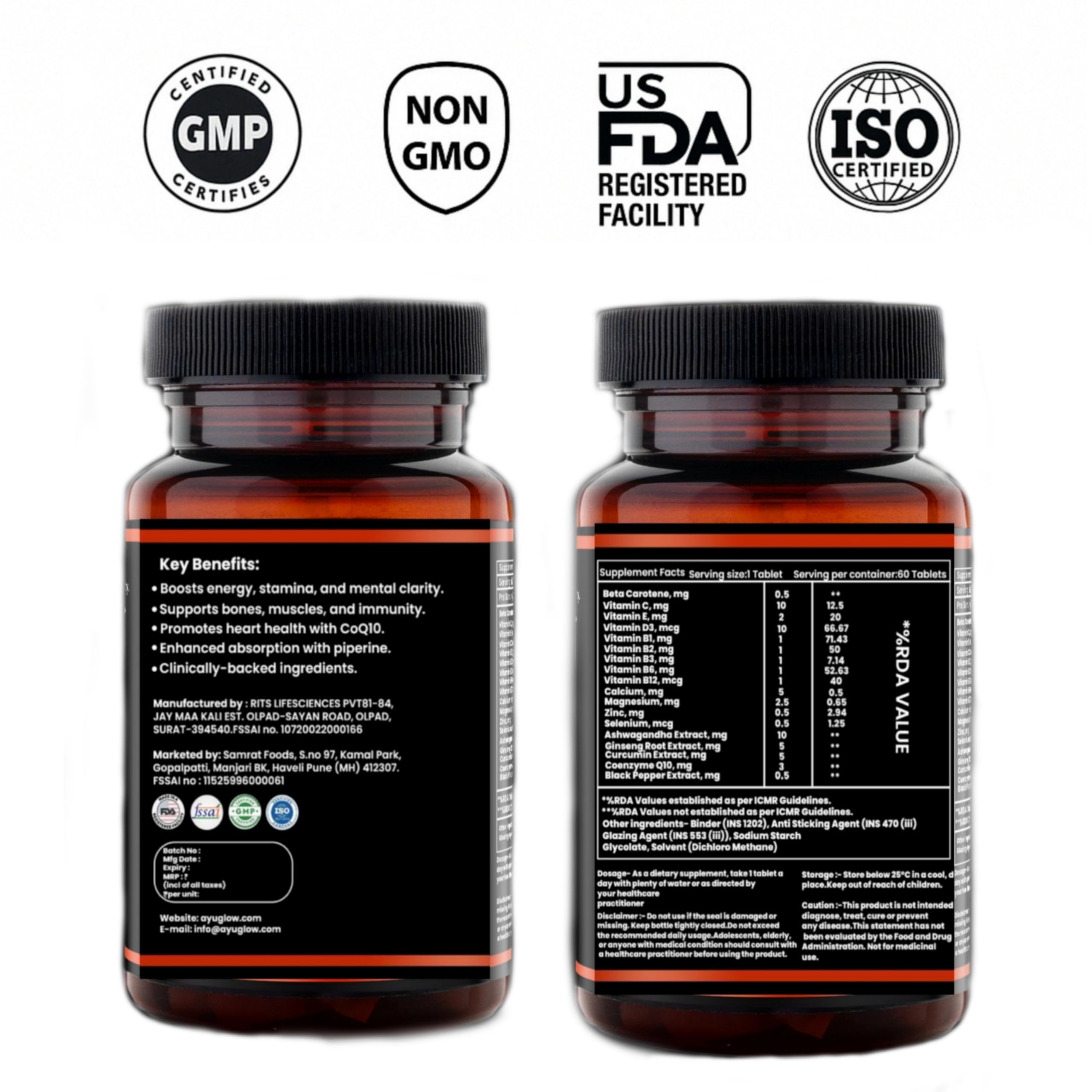 Multivitamin Men with Vit. C, Calcium, Magnesium, B-Complex, Ginseng, COQ10 | Energy, Stamina | Bones & Joints | Immunity & Muscle Health | 60 Tablet (Pack of 1) — Amazon image 7