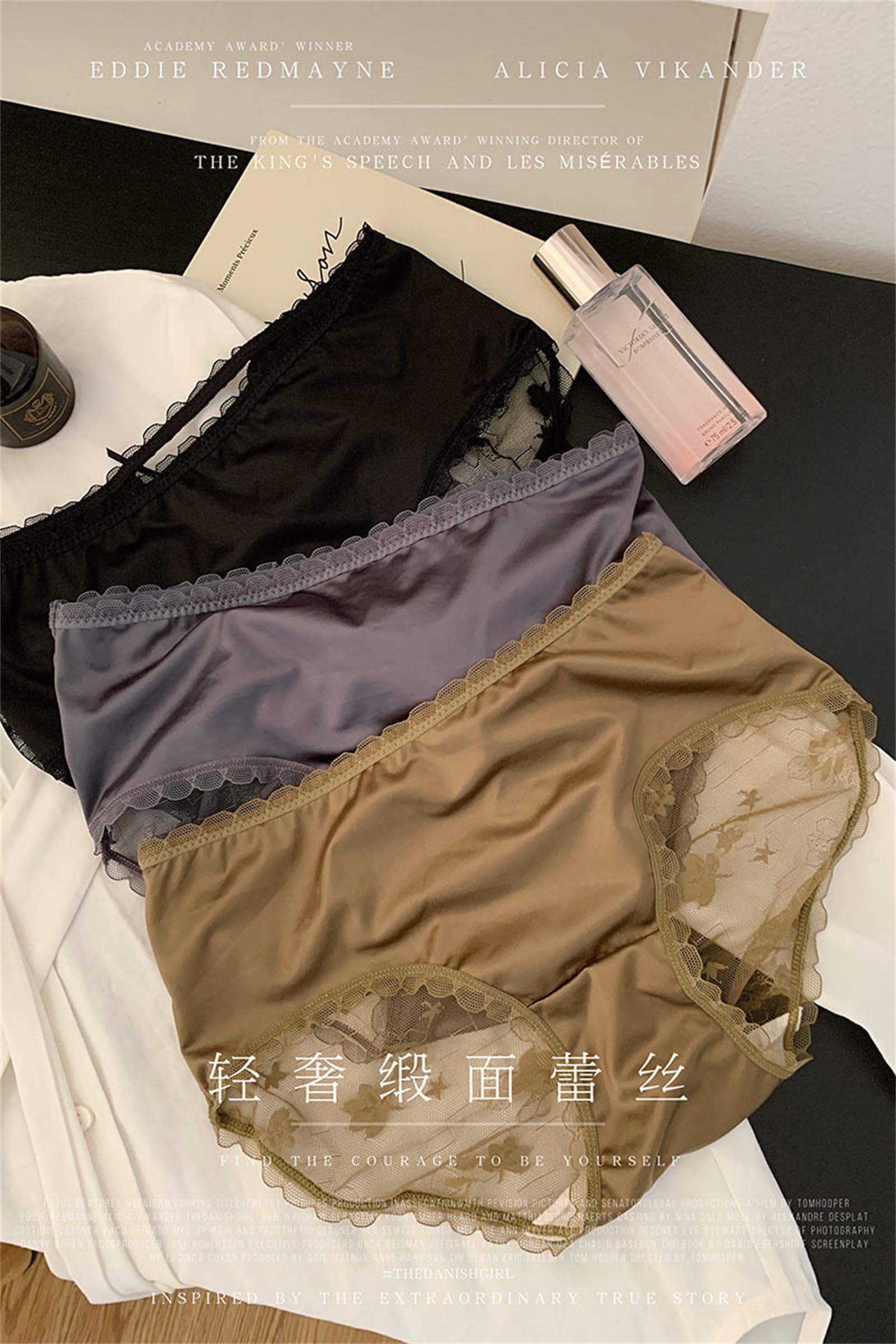 Bragas De Cintura Alta Mujer Packs De 5 Paquetes De Encaje De Satén Malla Mesh Mulberry Silk Entre Espina De Seda Mid-Cintura