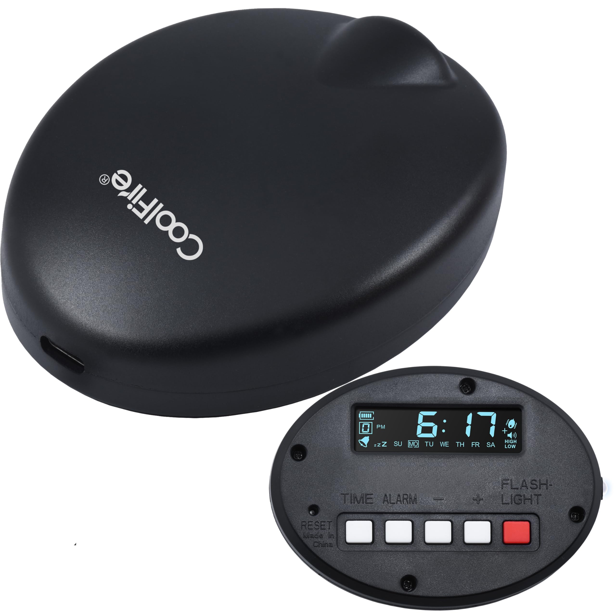 Coolfire Reloj despertador vibratorio recargable, funciona con pilas, para adultos y adolescentes, reloj despertador agitador de cama para personas que duermen mucho, viajeros y personas con