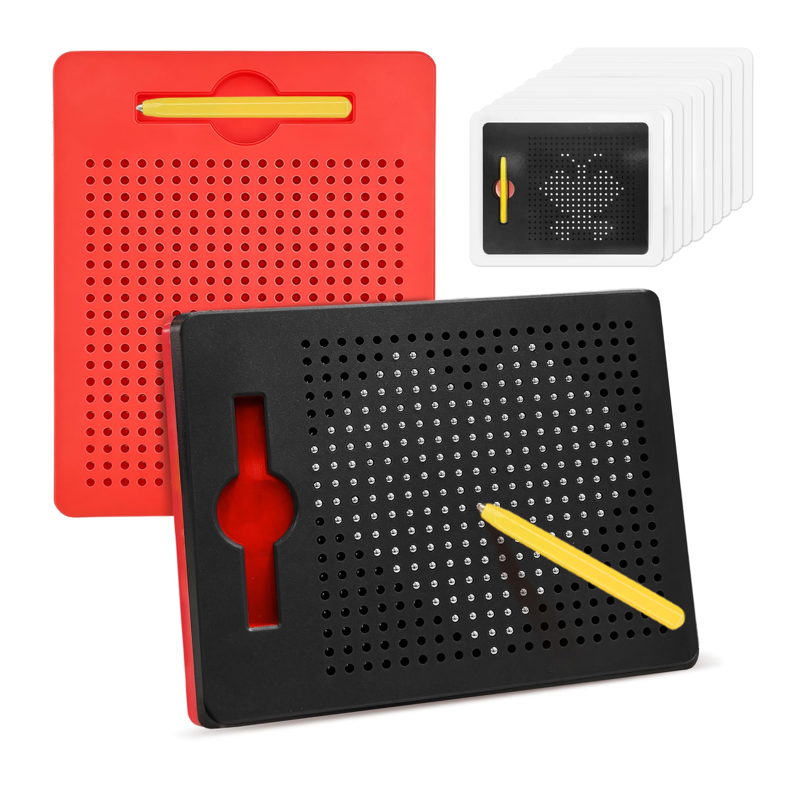 AMFUN 2 Pcs Magnetic Steel Ball Drawing Board with Pen, Magnetic Drawing Boards for Kids, Magnetic Doodle Board Tablet, Educational Toy for Children's Drawing, Doodling and Writing (Black,Red)