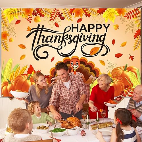 Miniatura 6 de Pancarta de fondo de Acción de Gracias de otoño de alta calidad, grande, 72 x 44 pulgadas, decoraciones de Acción de Gracias, diseño clásico, tela