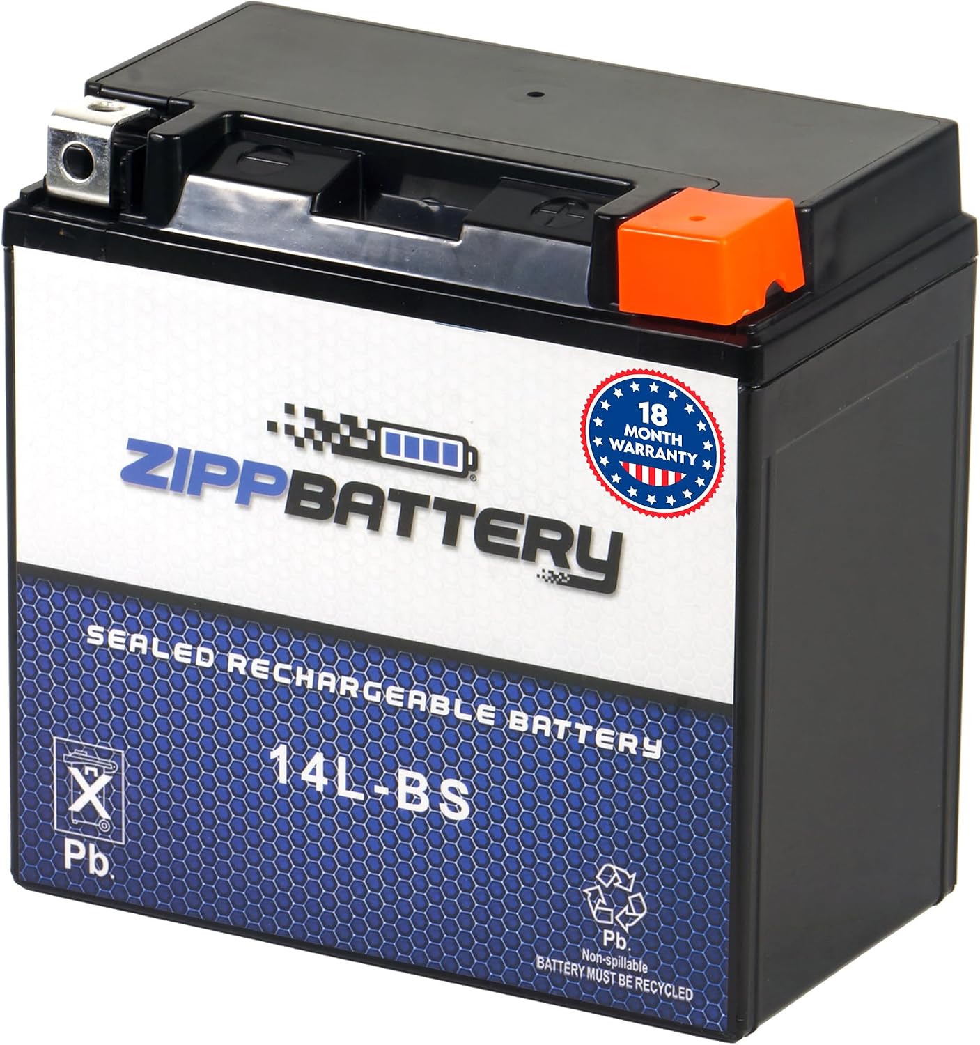 ZIPPBATTERY YTX14L-BS Maintenance-Free 12V 14Ah Battery Replacement for ATV, Motorcycle, Jet Skis, Scooter, UTV, and More - Nut and Bolt (T3) Terminal
