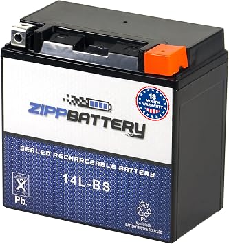 ZIPPBATTERY YTX14L-BS Maintenance-Free 12V 14Ah Battery Replacement for ATV, Motorcycle, Jet Skis, Scooter, UTV, and More - Nut and Bolt T3 Terminal