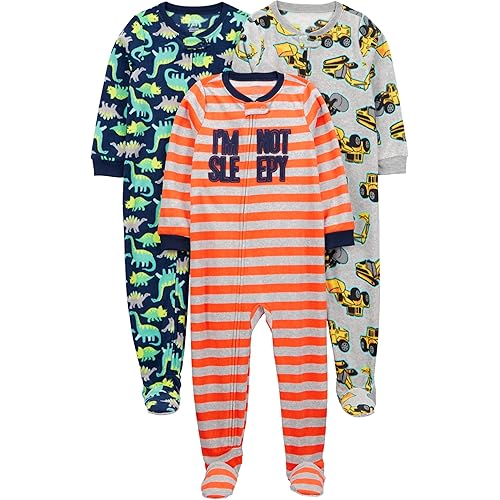 Simple Joys by Carter's Toddlers and Baby Boys' Loose-Fit Flame Resistant Fleece Footed Pajamas, Pack of 3