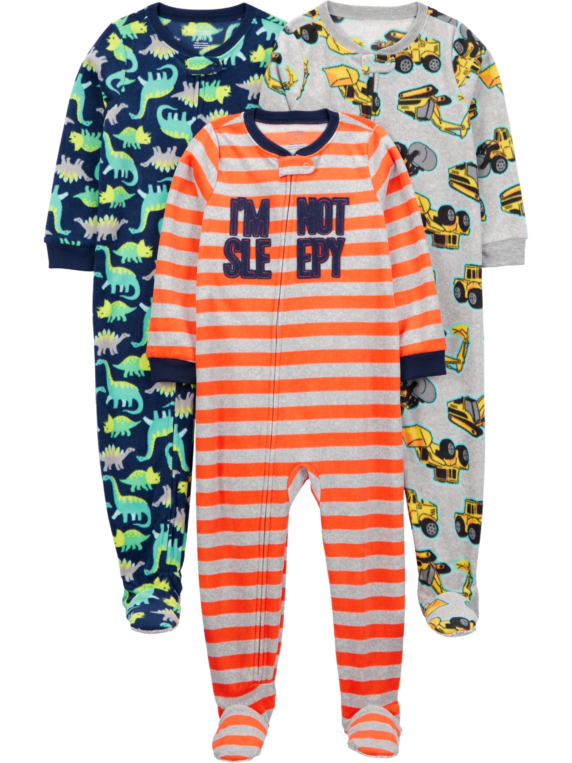 Simple Joys by Carter's Baby Boys 3-pack Loose Fit Flame Resistant Fleece Footed Pajamas