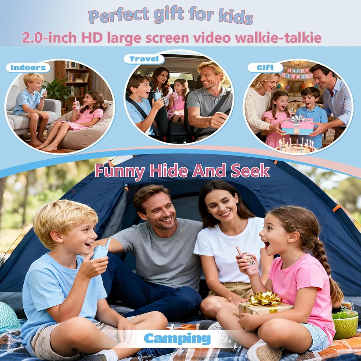 2 Pack Video Walkie Talkies for Kids,Handheld IPS Screen Rechargeable Video Walkie Talkie with Camera, Kids Christmas Birthday Gifts Two-Way Radio Walkie-Talkie for Indoor Outdoor Family Games