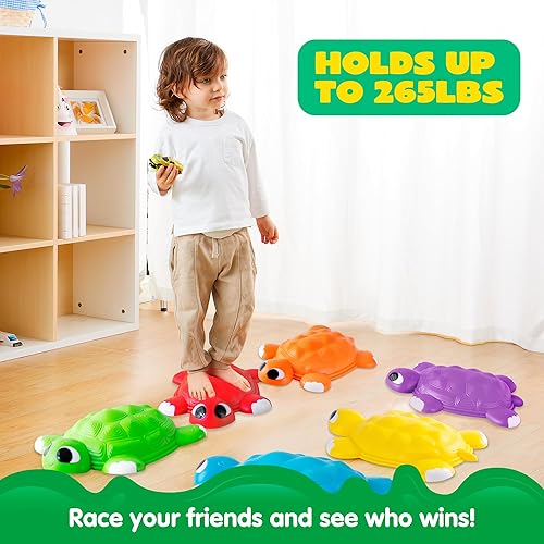 Miniatura 3 de JOYIN Escalones de equilibrio de tortuga, 6 piezas de piedras de salto de tortuga para niños de hasta 265 libras, juego de coordinación de carrera