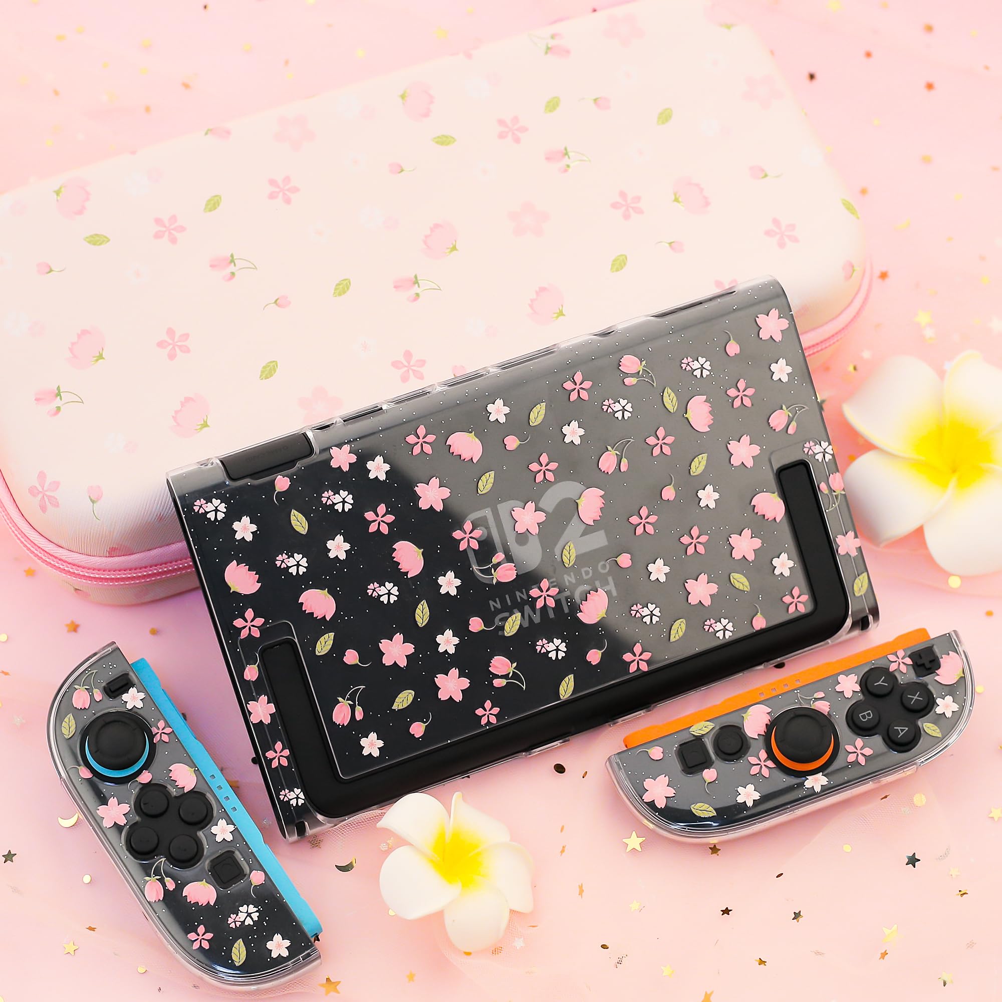 Custodia da trasporto Sakura rosa compatibile con Nintendo Switch 2 2025, con cover protettiva rigida Switch 2, pellicola protettiva per schermo HD, tracolla e 2 tappi per pollice, ragazza