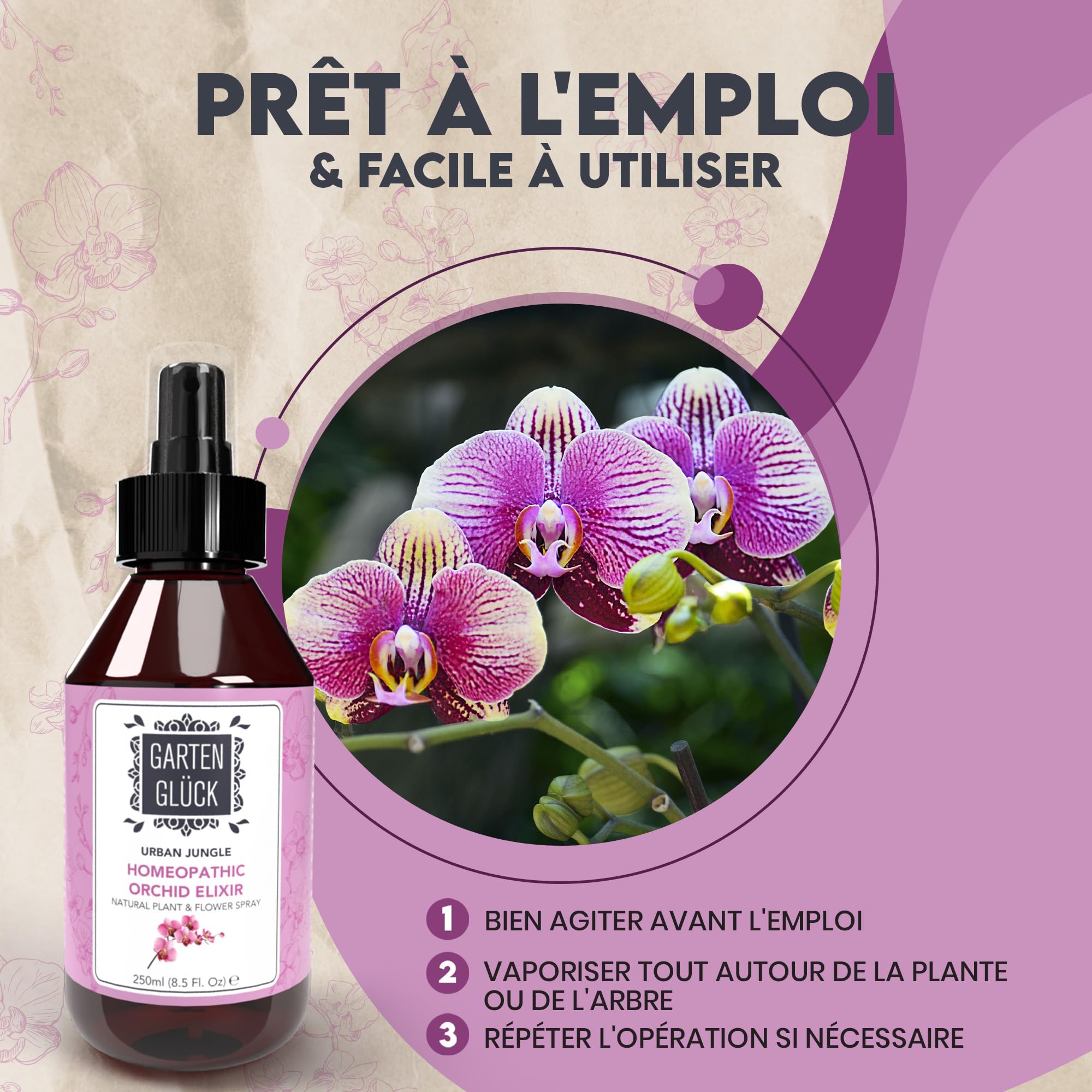 Engrais Orchidee Spray - 250ml - Prêt à l'Emploi - Riche en Minéraux et Huiles Essentielles - Enrichit le Terreau - Engrais Orchidées Liquide - Offre une Croissance & Floraison Optimale
