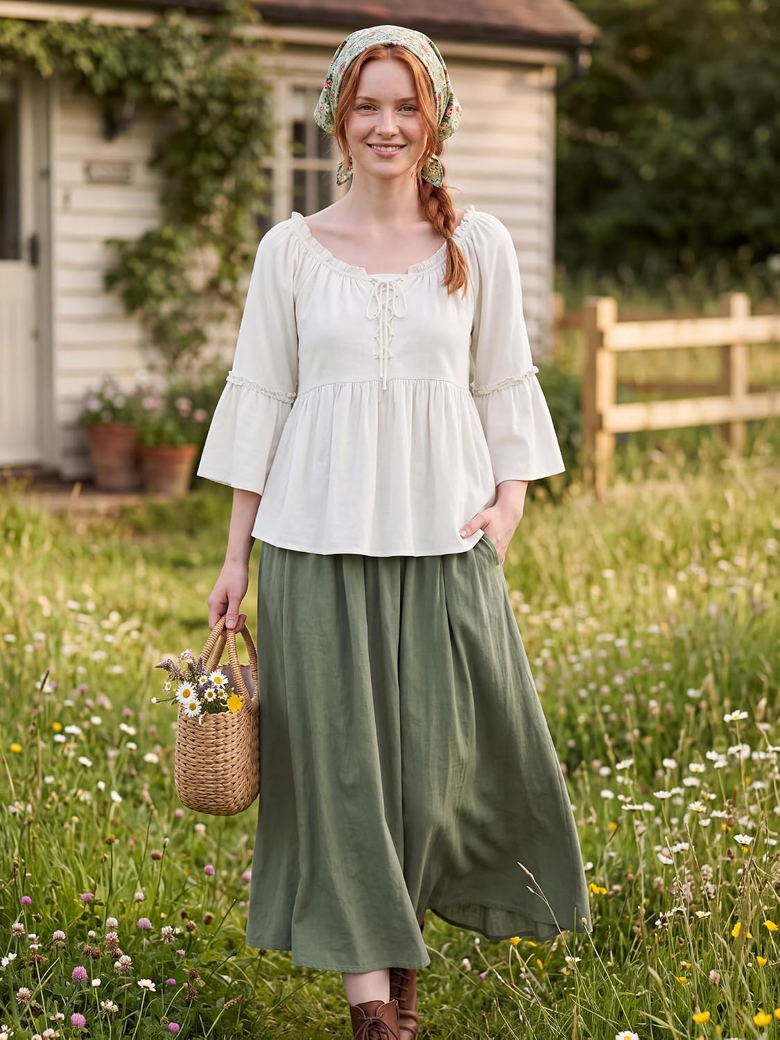 Peasant Blouses for Women,Off Shoulder Cotton Boho Top,Renaissance Shirt