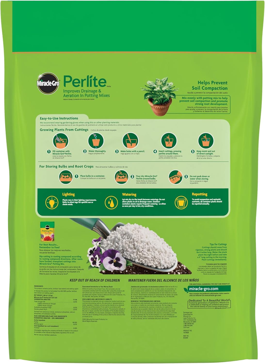 Miracle-Gro Perlite - Enriched with Plant Food, Improves Drainage and Aeration in Potting Soil Mixes, For Container Plants, 8 qt. (3-Pack)