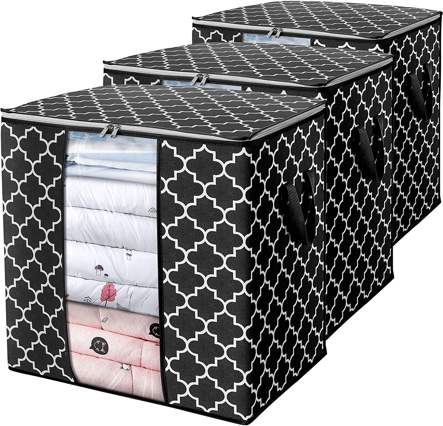 KIKA HOMS Moroccon Print Storage Bags [3 Pack/100L] Large Blanket Clothes Organization and Storage Containers for Comforters, Bedding, Foldable Organizer, Black, Non Woven Fabric (B0BVZP2X5B) Amazon Price History, Amazon Price Tracker