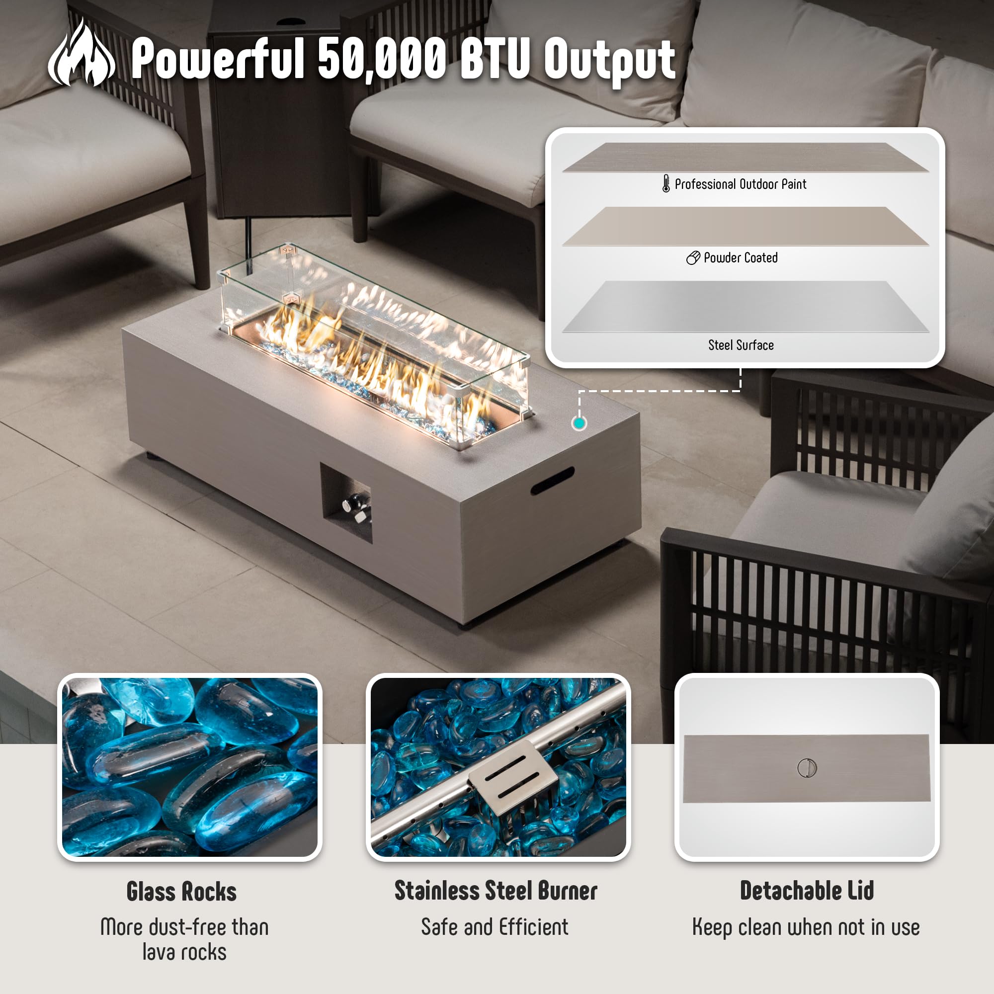 Amazon.com: Werph 42'' Propane Fire Pit Table Set with Tank Holder