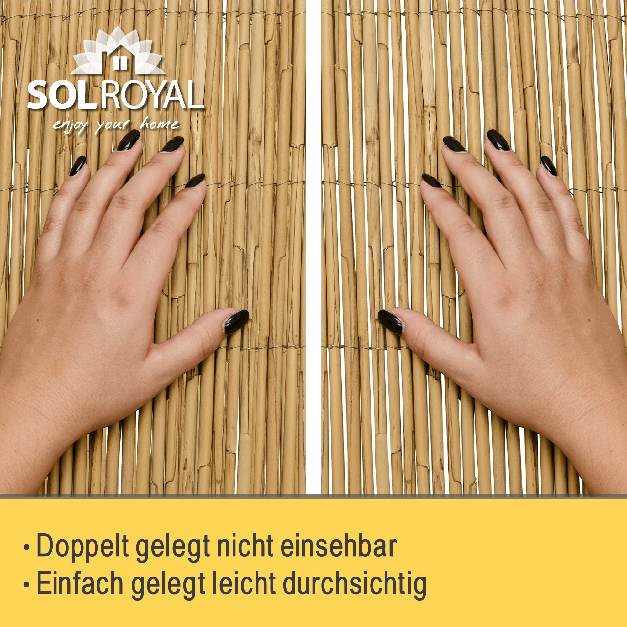 Sol Royal Schilfmatten Sichtschutz Zaun 140x600 cm SolVision S36 – langlebiger & witterungsbeständiger 100% Schilfrohrmatte Indoor & Outdoor für Balkon, Terrasse, Garten – Windschutz & Sonnenschutz