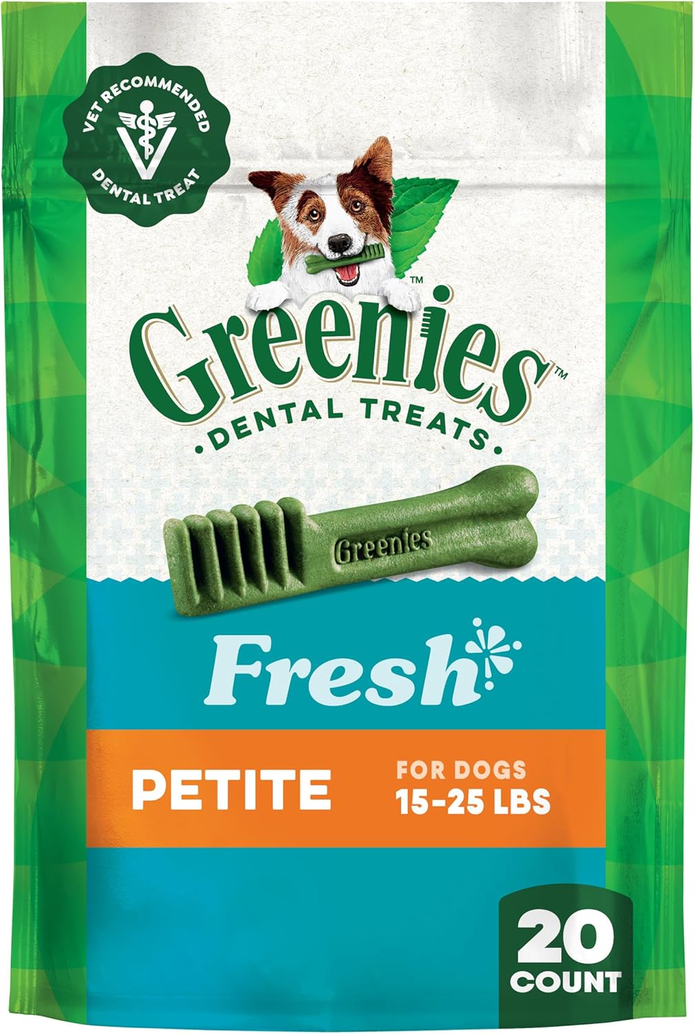 Greenies Veterinarian-Recommended Adult Natural Dental Dog Treats Petite Size, Fresh Flavor, 12 oz. Pack, 20 Count