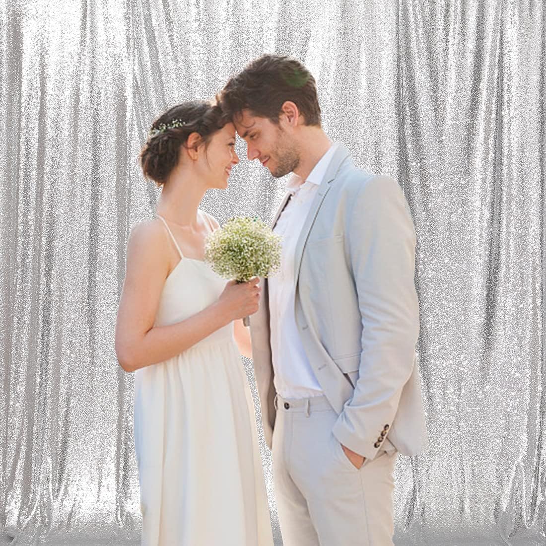 Rideau toile de fond à sequins pour fête de mariage, argenté, 8Ftx8Ft