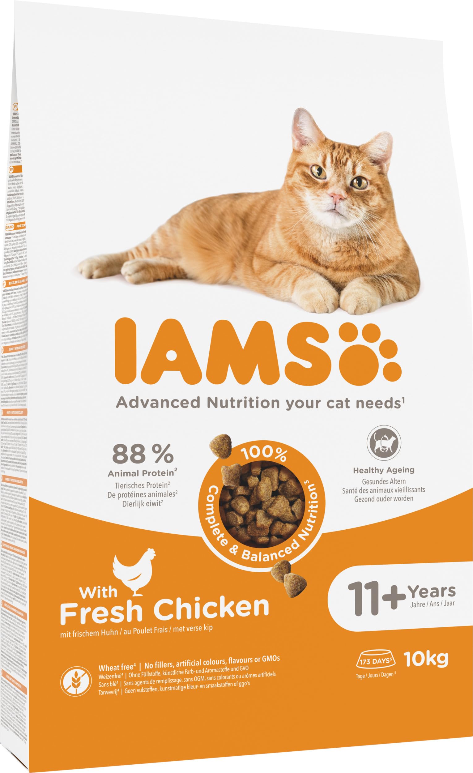 IAMS Alimento seco para Gatos con Pollo Fresco - Alimento seco para Gatos a Partir de 11 años, 10 kg