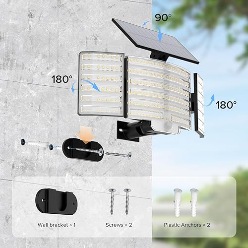 Miniatura 8 de JJX Luces solares para exteriores, 3000 lúmenes, 238 LED, 1 paquete de 3 cabezales con sensor de movimiento, luces para exteriores, 6500 K, IP65,