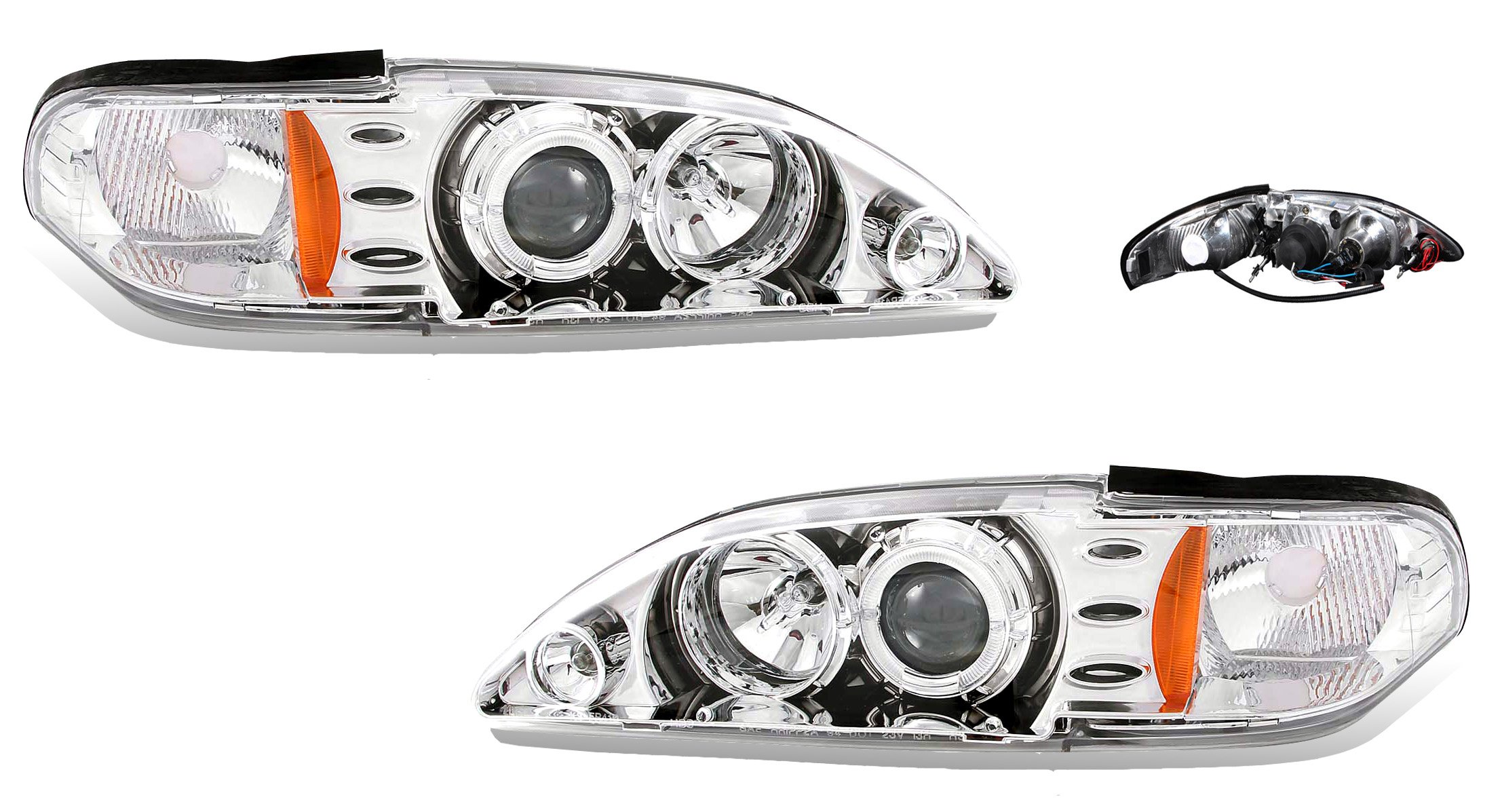 1 Pc Chrome Projector Headlights Assembly Set Halo For Ford Mustang - (Pair) River Left and Passenger Right Side Replacement Headlamp