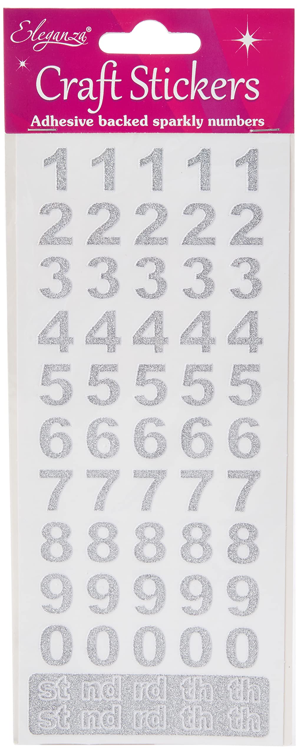 Oaktree Crafts Eleganza Bold Number Set, Silver Number 66,16.5 x 7.6 x 0.2 cm