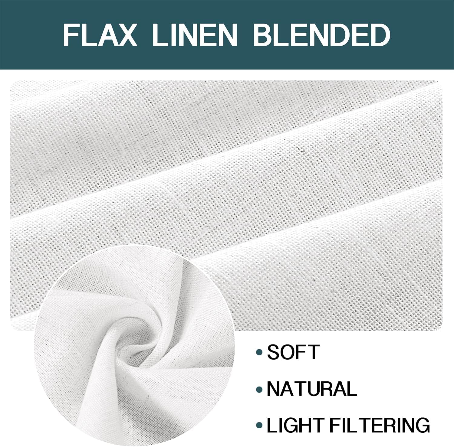 FantasDecor White Linen Curtains for Living Room 96 inch Length Rod Pocket Flax Linen Burlap Semi Sheer with Light Filtering Privacy Window Treatments for Bedroom, W52 x L96, White