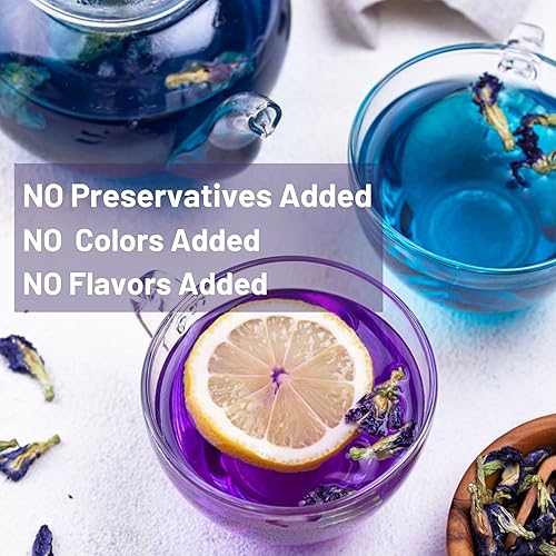 Miniatura 4 de Flores orgánicas de guisantes de mariposa, té azul de hojas sueltas de hierbas saludables, colorante alimentario natural, sin cafeína, 1.75 onzas
