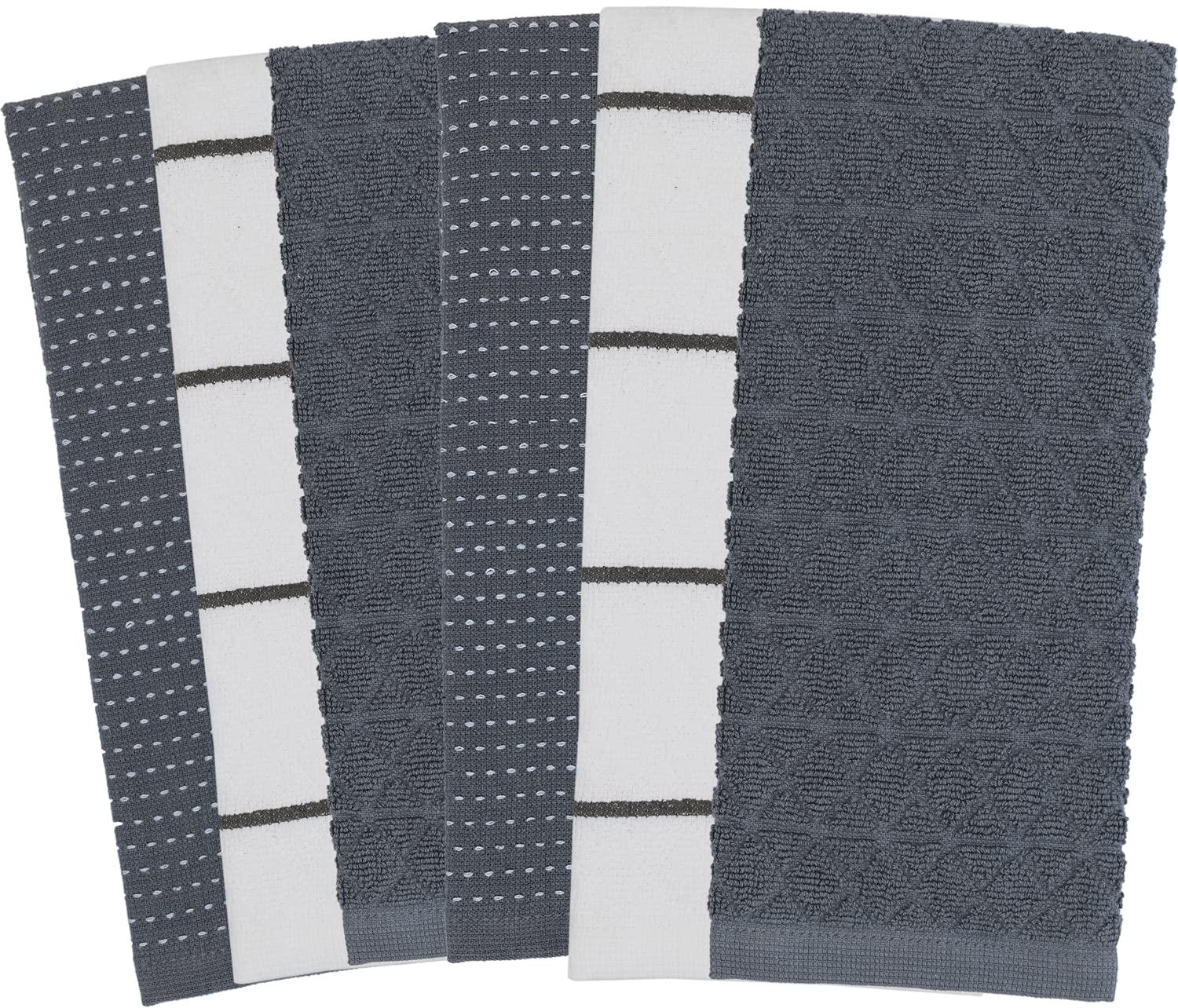 DAN RIVER 100% Cotton Kitchen Towel Set| Dish Towel Set for Kitchen| Absorbent Kitchen Dish Towels| Tea Towels| Dish Towel for Drying Dishes| Gray Kitchen Towel Set|300 GSM|16x26 in| Pack of 6
