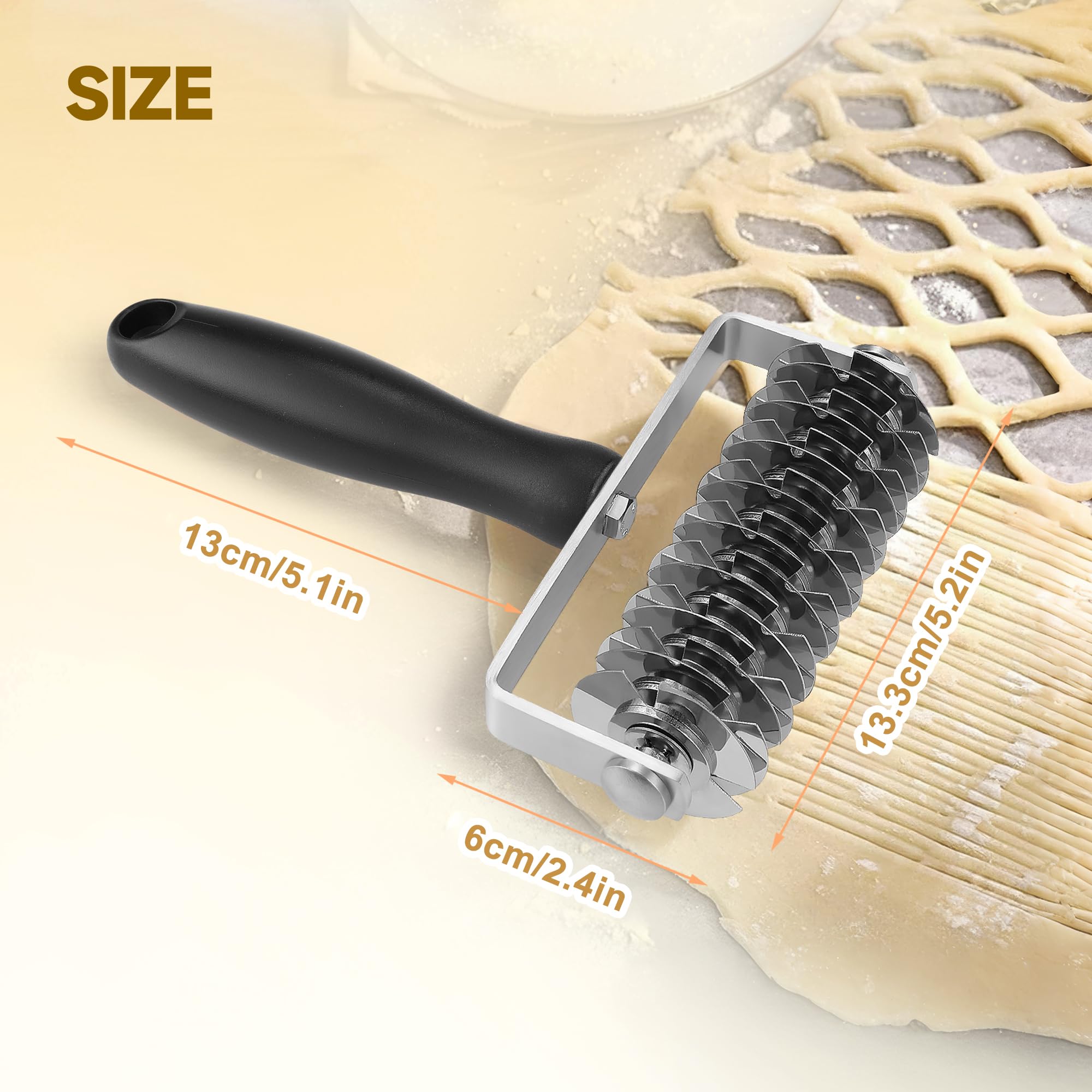 Cortador de rodillo de celosía de repostería, acero inoxidable, profesional | Top Pie - Rodillo cortador de masa para pizza, pan, masa y celosía