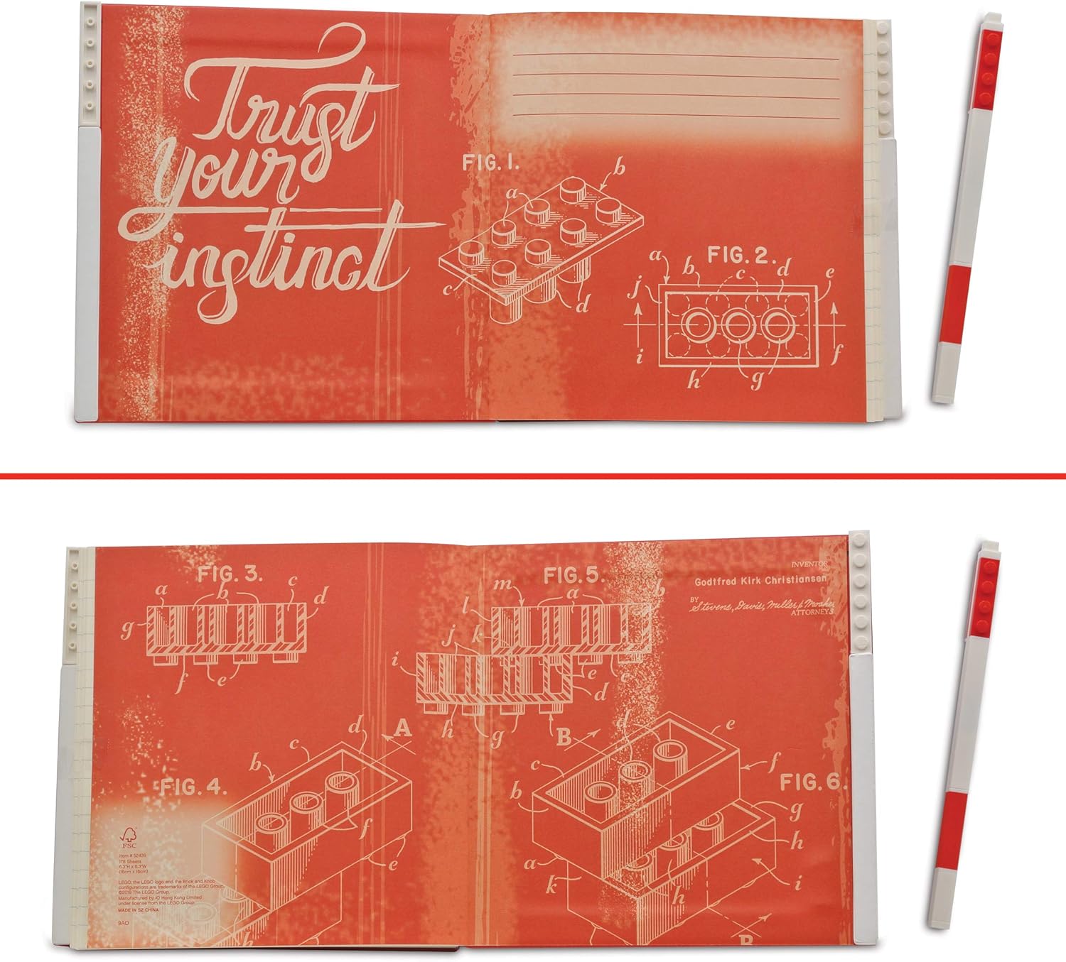 IQ LEGO Stationery Locking Notebook with Gel Pen - Red (52439), Square, 6 inches x 6 inches, Lined