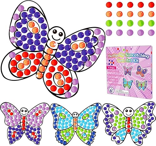 Artes y manualidades de mariposa de primavera, kits de atrapasoles para niños, adolescentes, niños de 6 a 8 años, kits de pintura de diamantes para