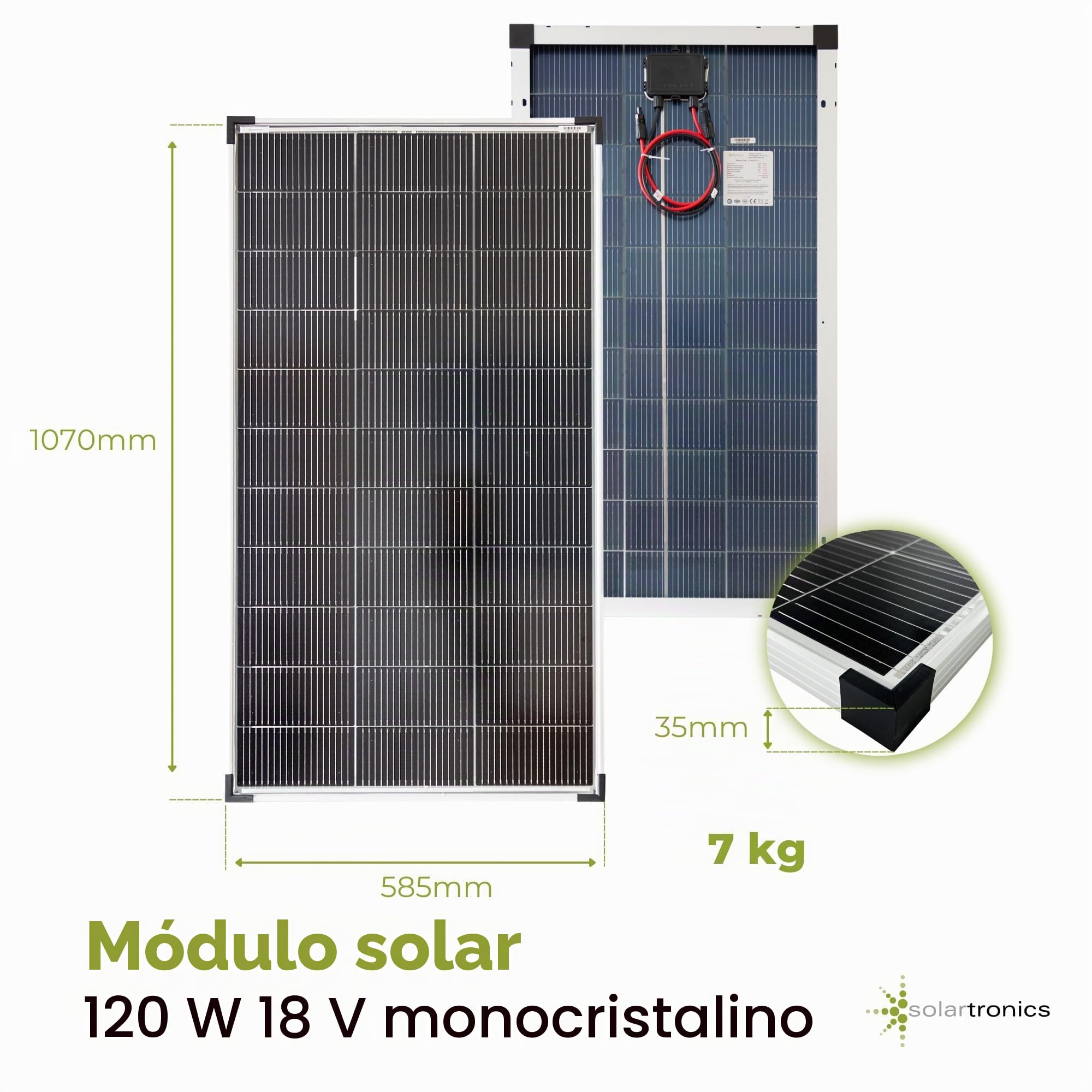 SOLARTRONICS Panel solar 120 W Mono bifacial, 18 V, 18 barras de bus, panel solar