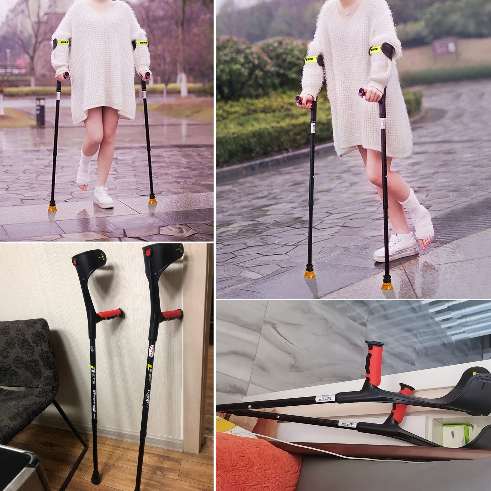 2 szt. Kule łokciowe - podwójnie regulowane kule, lekkie i stabilne, podłokietnik w kształcie litery U, antypoślizgowy uchwyt, składane kule czarne, kule przedramionowe, wygodne i oszczędzające pracę