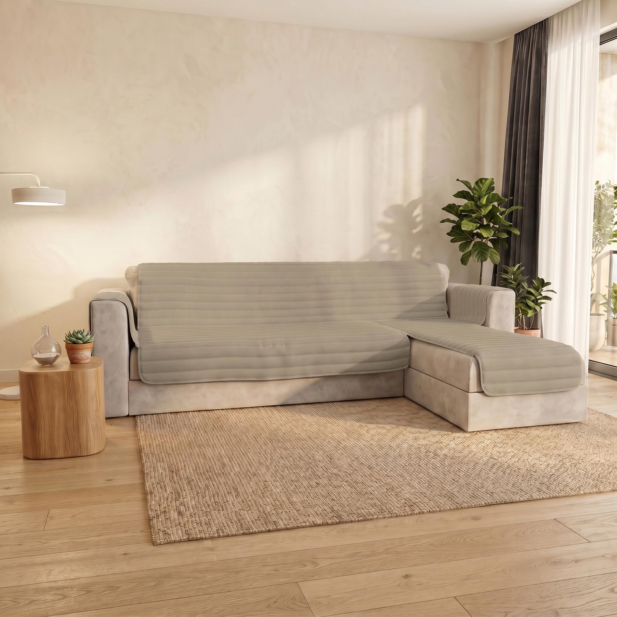 Italian Bed Linen Pinsonic TRENDY Quilted Sofa Cover with Reversible Peninsula, Taupe, 240 cm