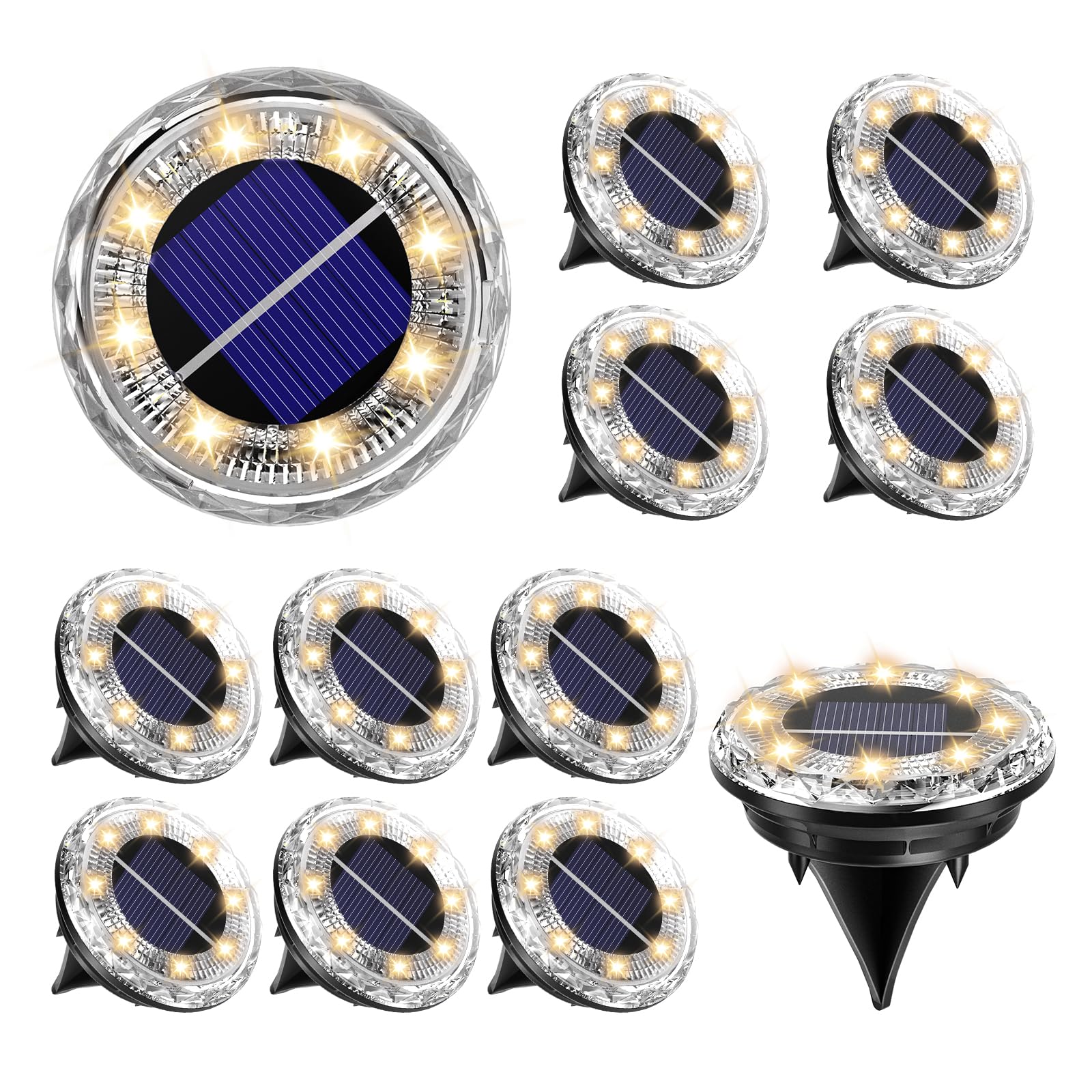 Solar Lights Outdoor Garden, 12 Pack Mini Solar Garden Lights Outdoor Waterproof IP65, 8 LEDs Small Solar Ground Lights for Pathway Lighting, Driveway, Lawn, Patio, Walkway & Landscape Lighting