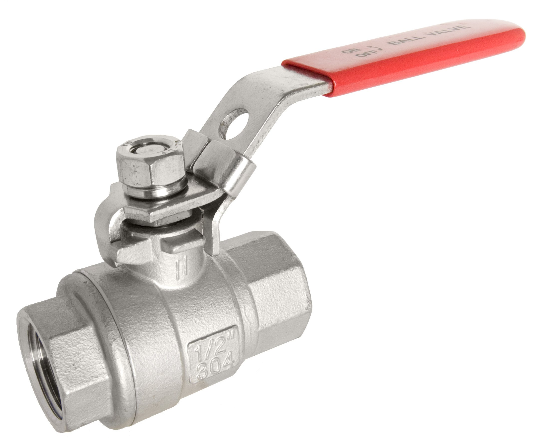 1/2" All 304 S.S. Heavy Duty Ball Valve - Full Port, 1000 WOG Locking Handles with Red Vinyl Insulator