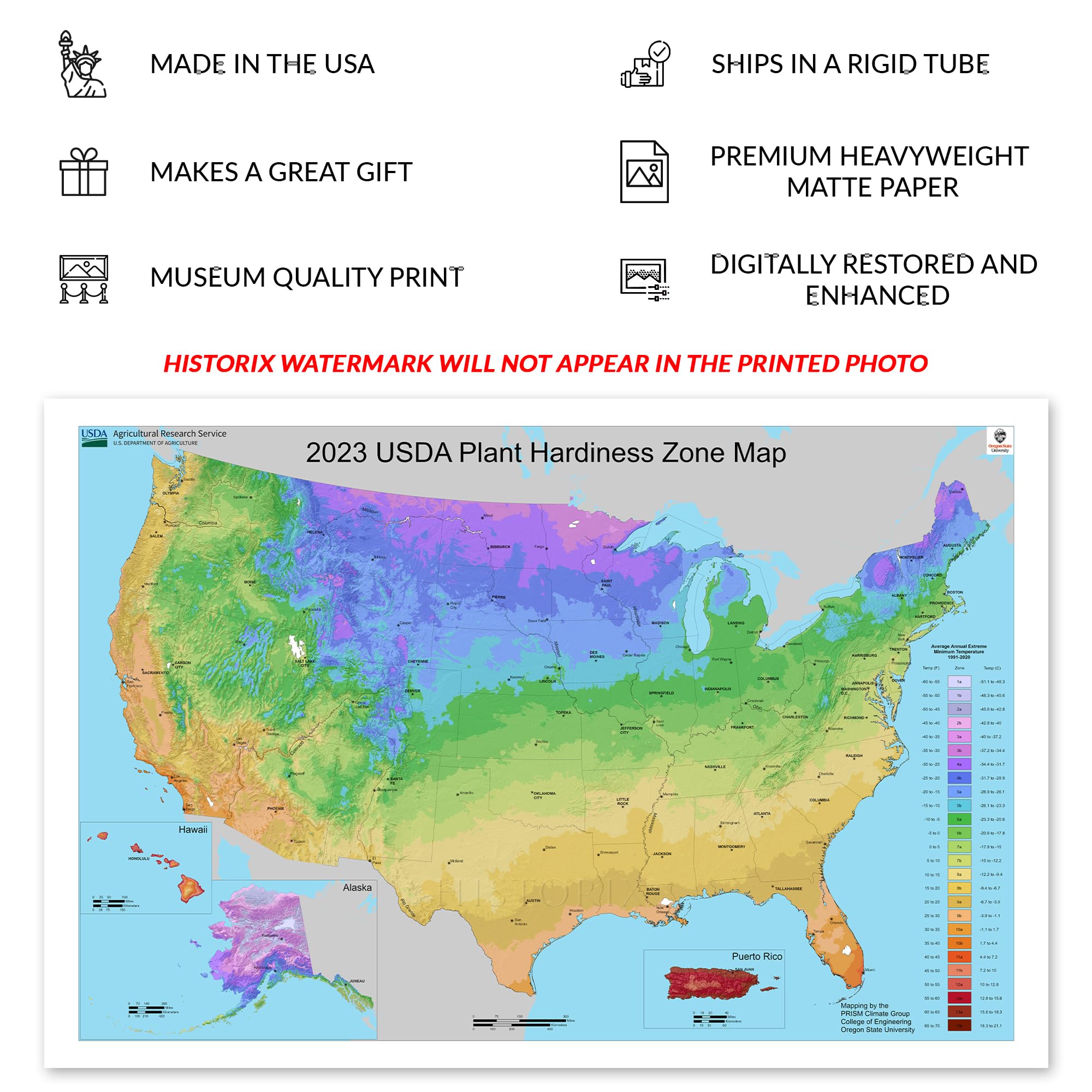 Amazon.com: HISTORIX 2023 USDA Plant Hardiness Zone Map Poster