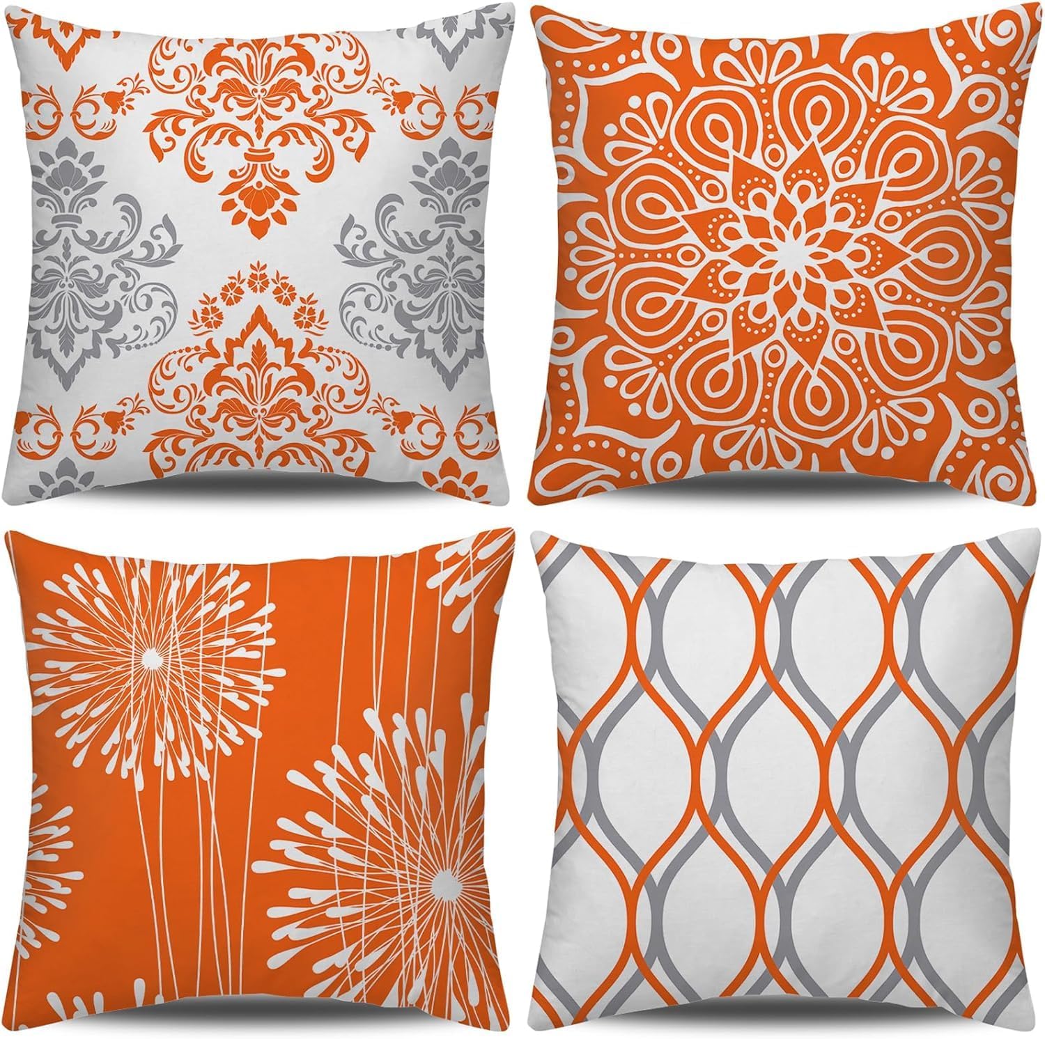 Coliuso Decorative Throw Pillow Covers 20x20 inch Set of 4,Orange and White Modern Simple Square Pillow Case Cushion Cover for Sofa Couch Farmhouse Outdoor Living Room