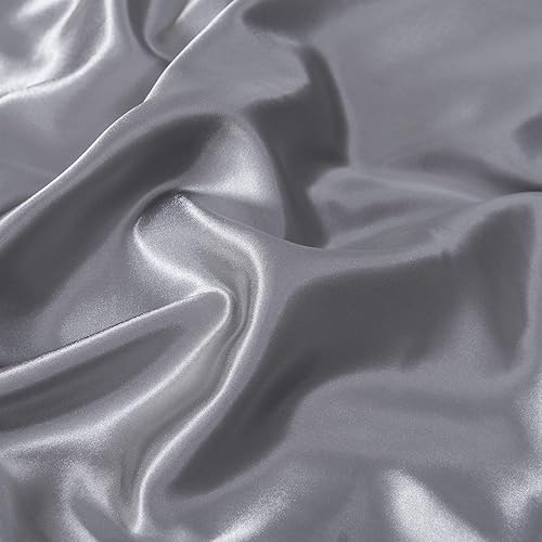 Miniatura 3 de BEDCOLOR Juego de funda de edredón suave de satén similar a la seda (plata, individual)