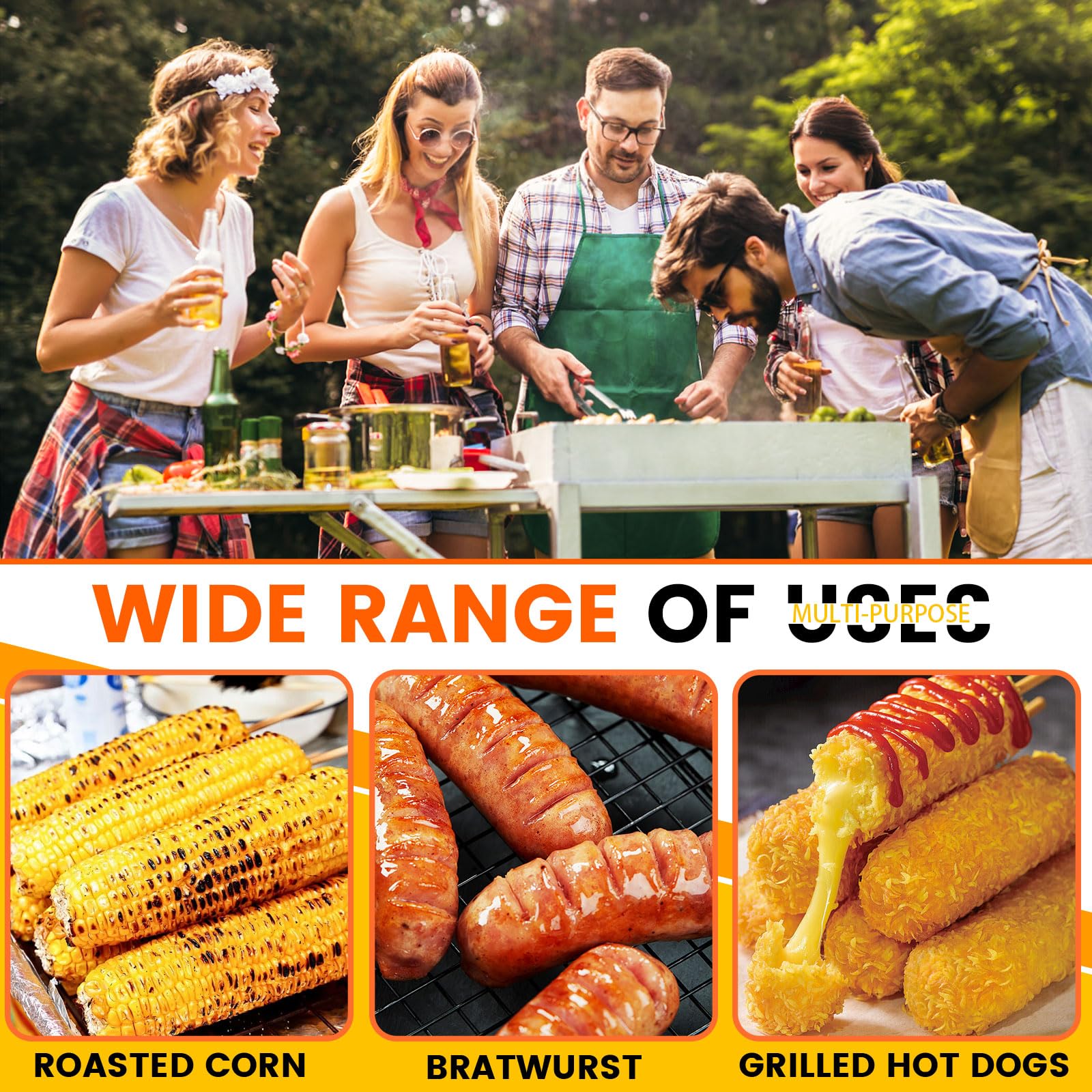 LELE LIFE Hot Dog Roller für Grill, Groß 24 x 20,5 cm Gleichmäßig Kochen Hotdog Roller Edelstahl Wurst Mais Roller Rack mit Faltbarem Griff für BBQ Outdoor Camping