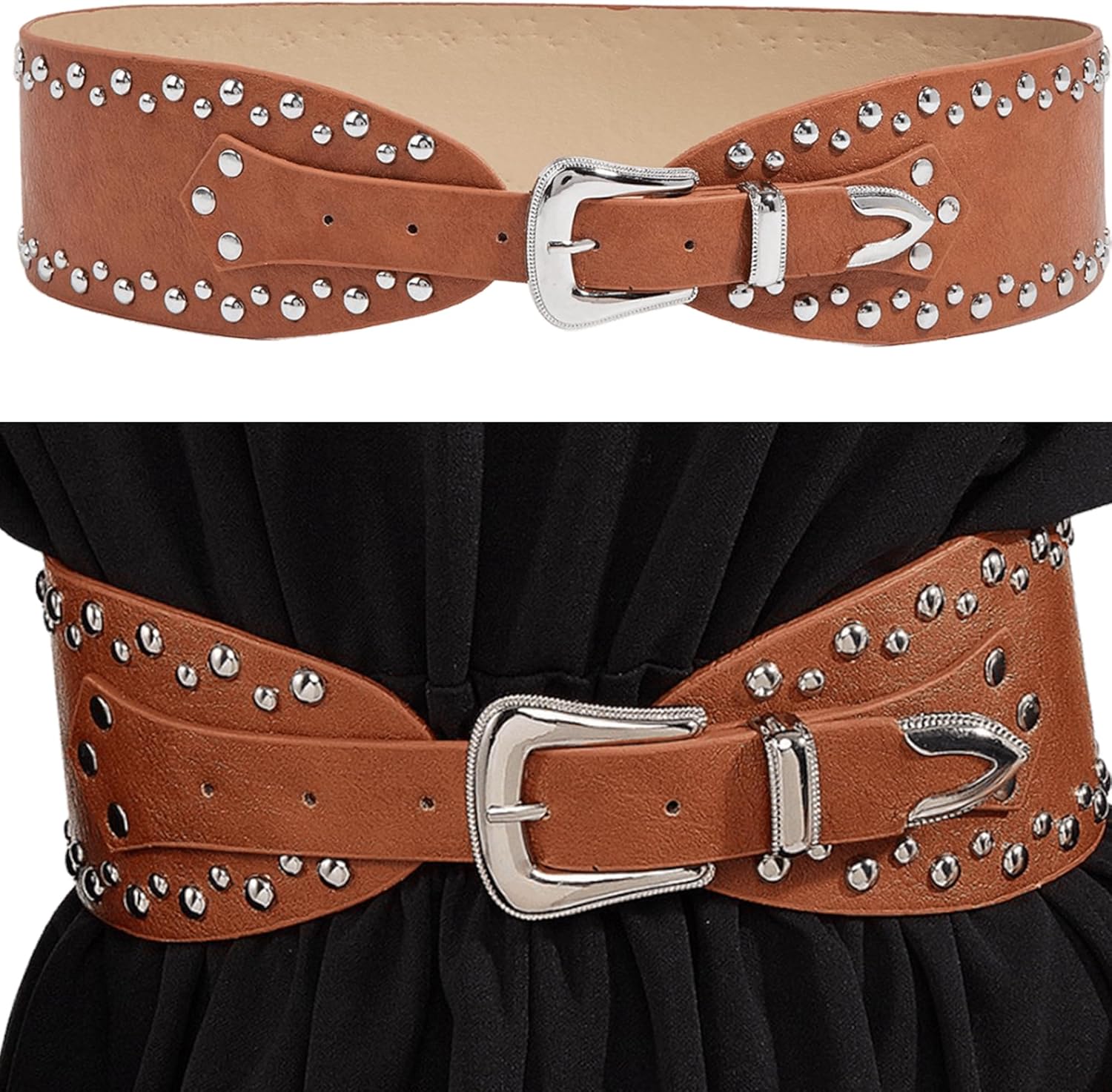 IZUS Women Country Belt Retro Cowgirl Waist Strap with Western Buckle 3.15in Wide Faux Leather Belts for Coat/Dress - Image 3