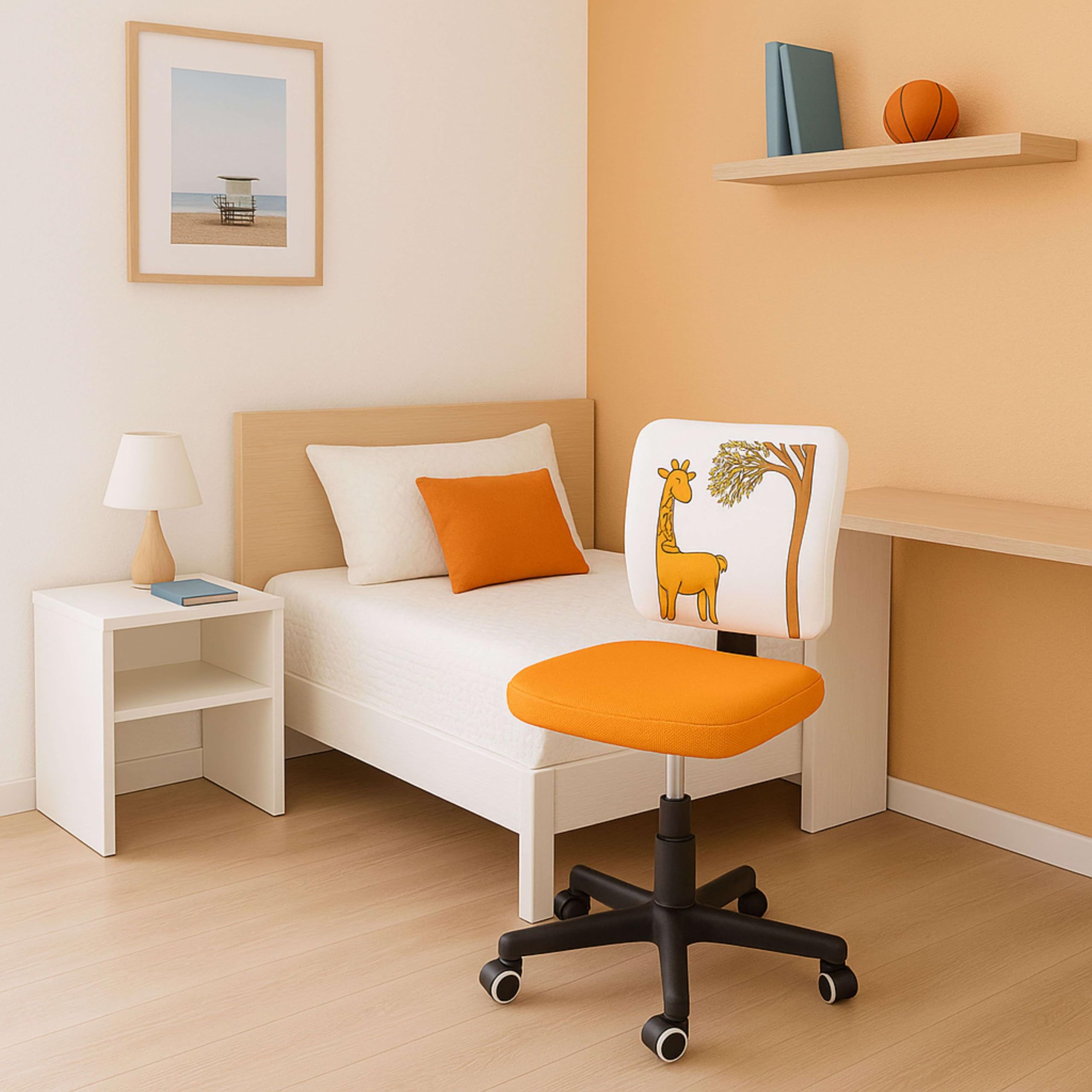 Miroytengo Silla Infantil Pintame Jirafa en Color Naranja y Blanco con Ruedas. Rotuladores Incluidos 77x39 cm