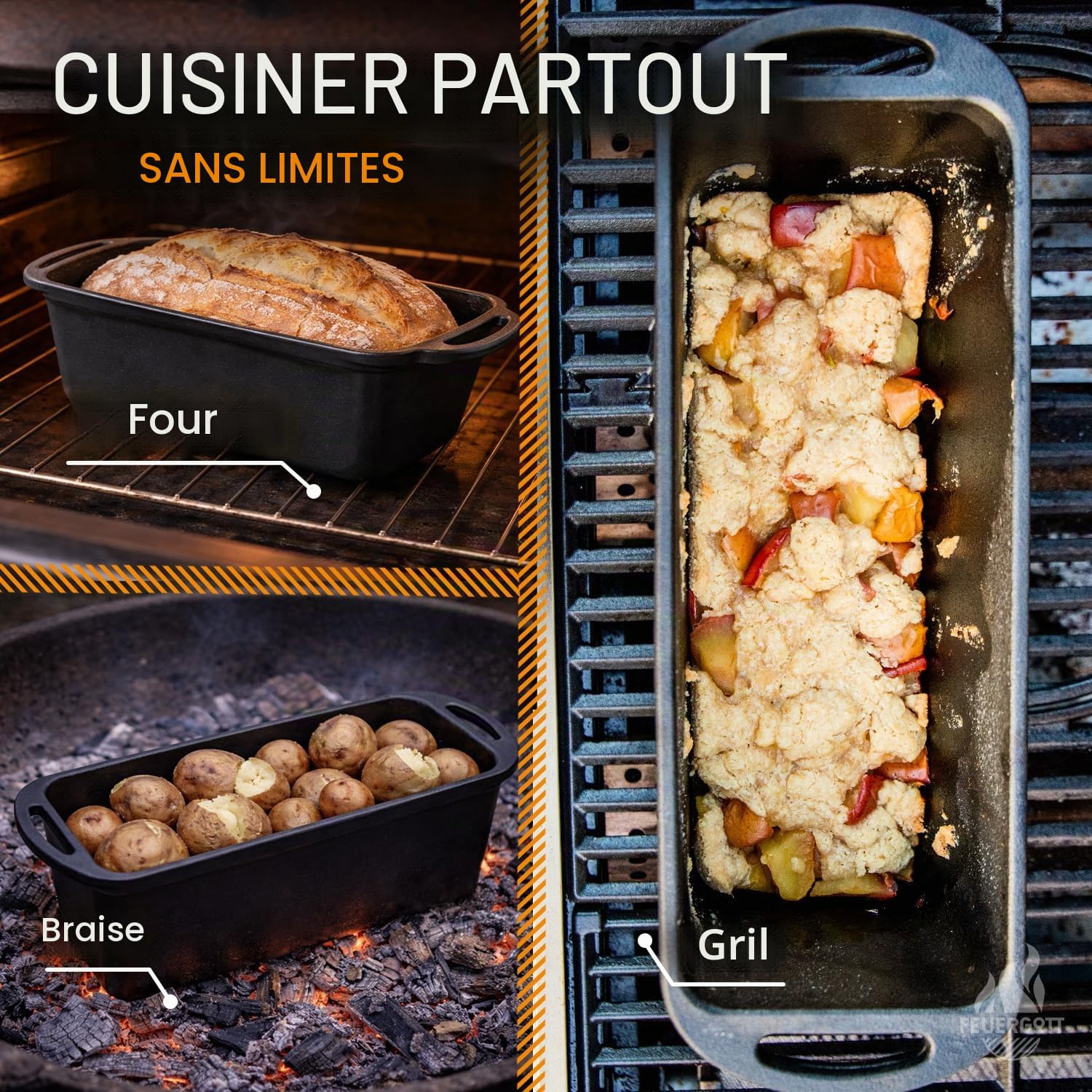 Moule à pain en fonte de 3 l avec couvercle – Casserole rectangulaire idéal pour le pain et les gâteaux – Cake mold pour Dutch Oven