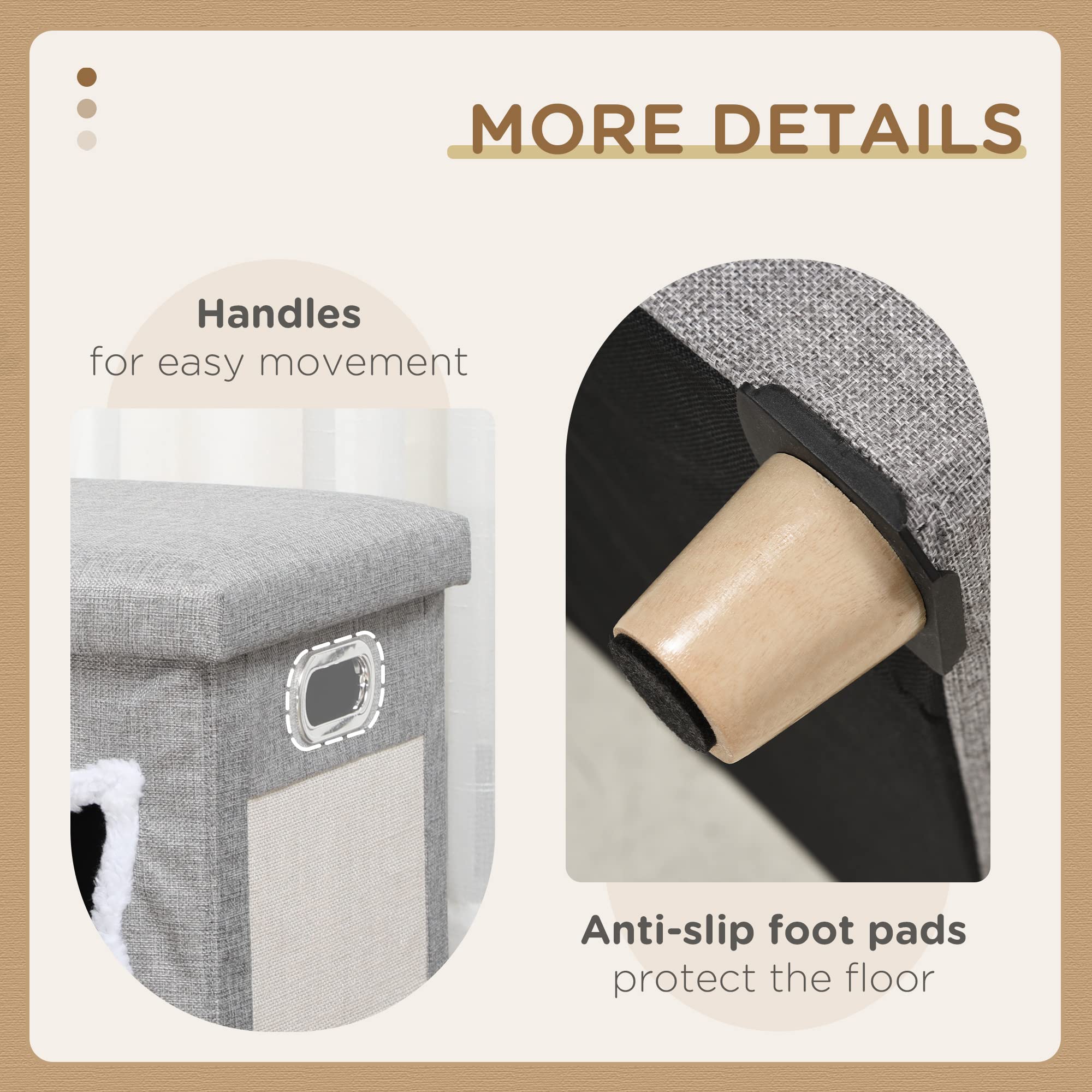 PawHut Cama Cueva de Gatos 2 en 1 Casa para Gatos Interior Tipo Reposapiés con Cojín Extraíble Bola Colgante y Almohadilla para Rascar 35,5x35,5x42,5 cm Gris
